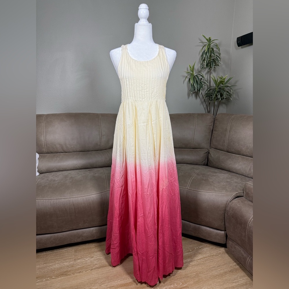 NWT RAGA Cream Pink Ombré Maxi Dress with Crochet Back Sz M Spring Summer Beach